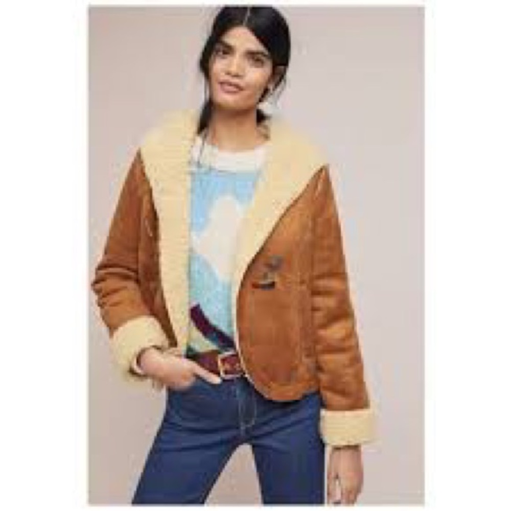Anthropologie Andes Hooded Sherpa Faux Suede Jacket NWT size 8